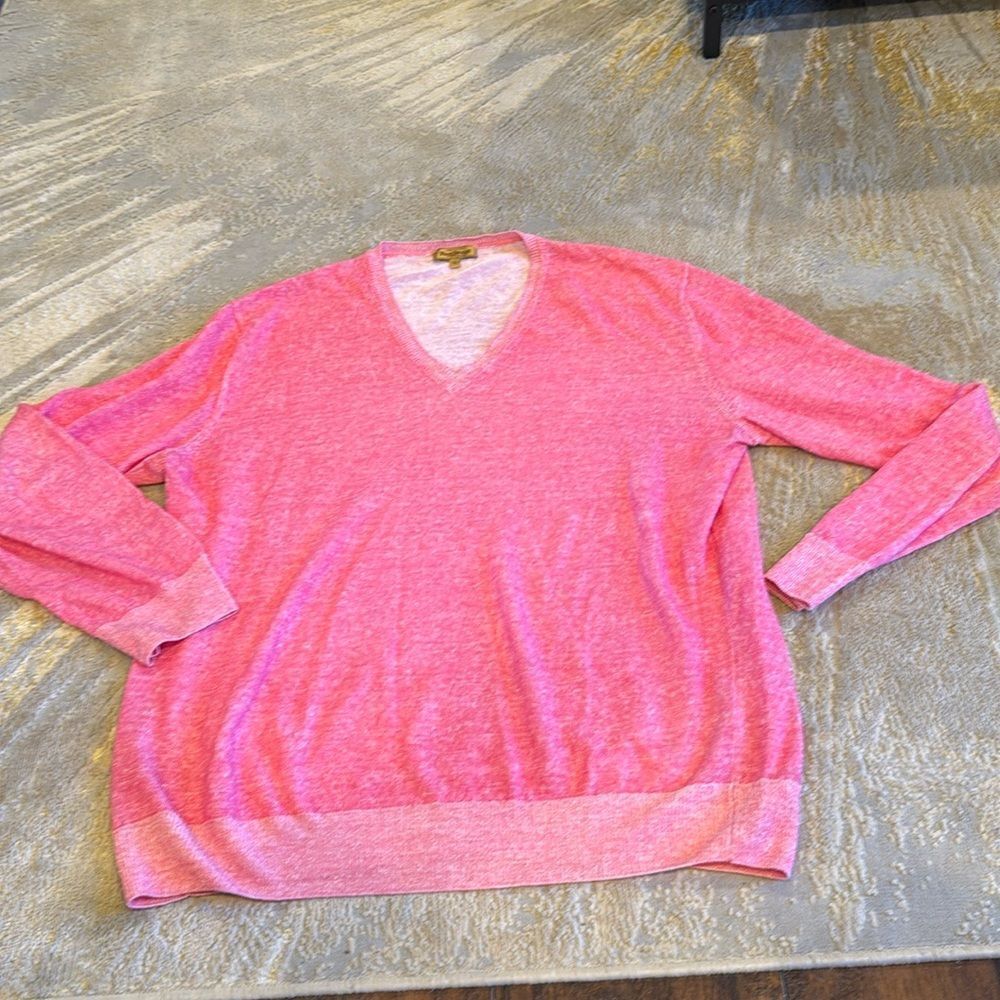 Paul Stuart linen cotton blend vneck sweater size L EUC Heather pink Italy made